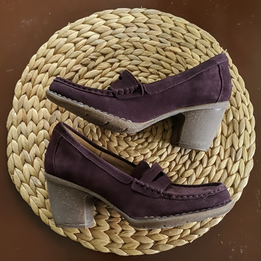 Clarks Unstructured Suede Chunky Heal Loafer